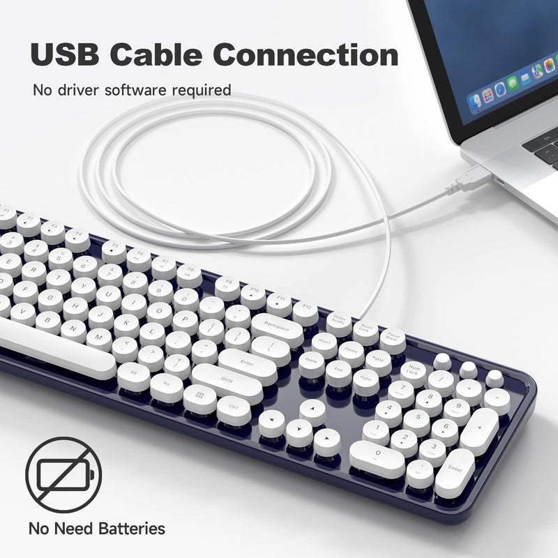 Atelus Computer Keyboards Wired, Full Size 104 Keys Typewriter Keyboard with Number Pad, Plug Play USB Keyboard for PC Laptop Desktop Windows (Dark Blue) - Image 2
